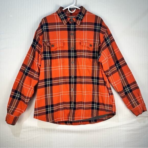 Duluth Trading Co Orange/Black Plaid Flannel Button-Up Jacket Shirt Men’s Large - Picture 2 of 7
